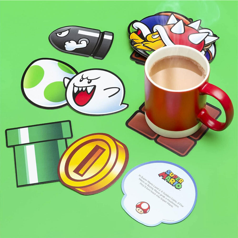 2PK Nintendo Super Mario Fun Fact Coasters Home Kitchen Barware 6+