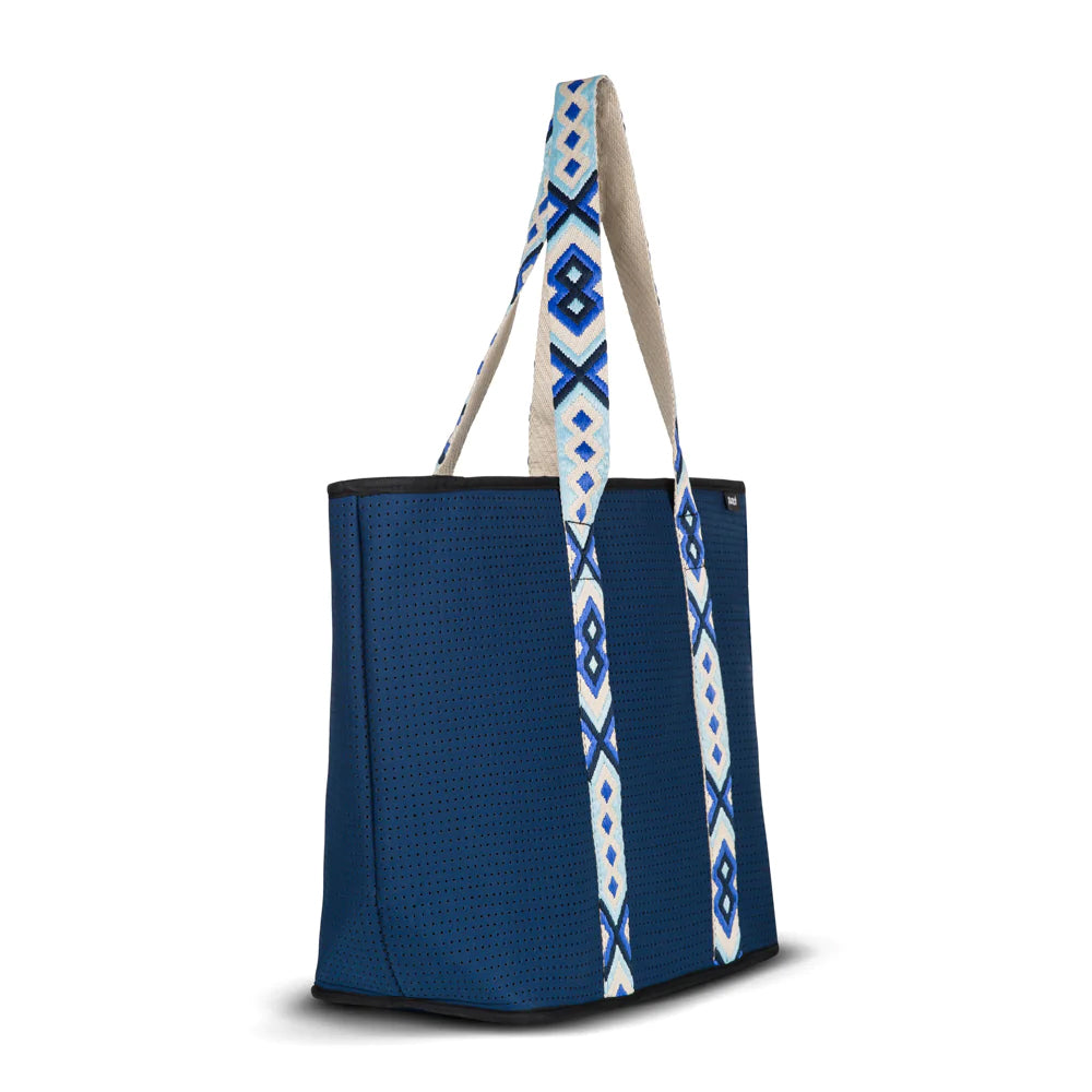 Punch Neoprene Explorer Zip Tote Navy Blue/Patterned Handle