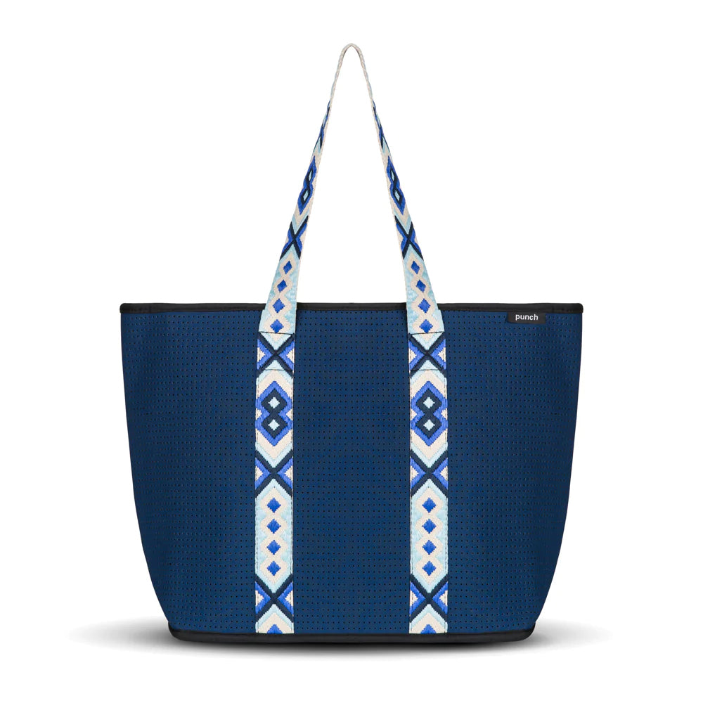 Punch Neoprene Explorer Zip Tote Navy Blue/Patterned Handle