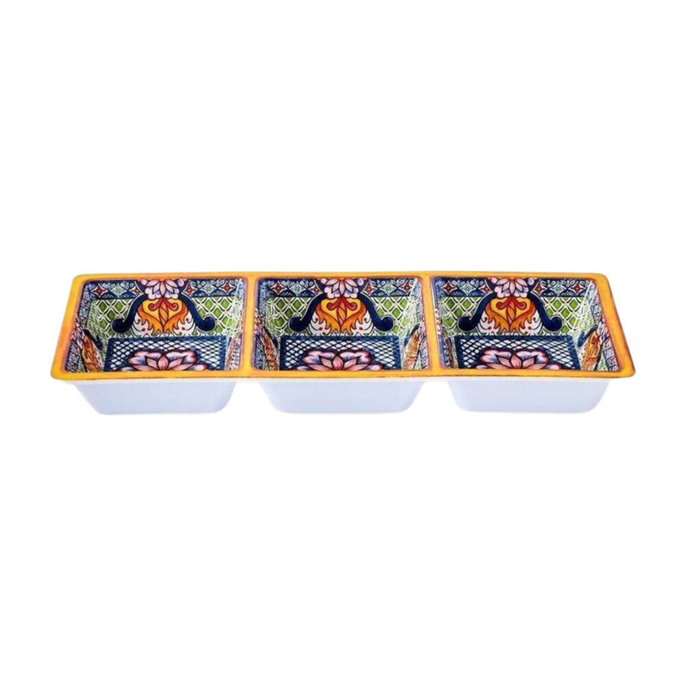 Prepara Melamine 3-Section Dip Serving Saucer Tray 37x15cm Yellow