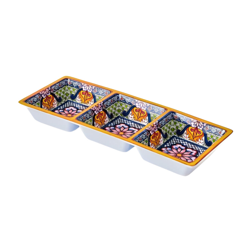 Prepara Melamine 3-Section Dip Serving Saucer Tray 37x15cm Yellow