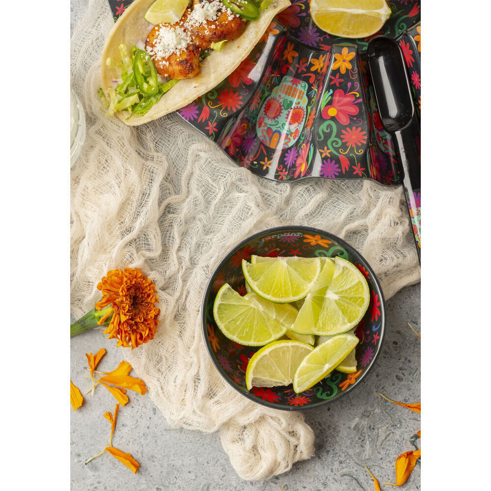 6PK Prepara Melamine Tortilla Taco Party Serving Bowl Day of the Dead Ed 4in Black