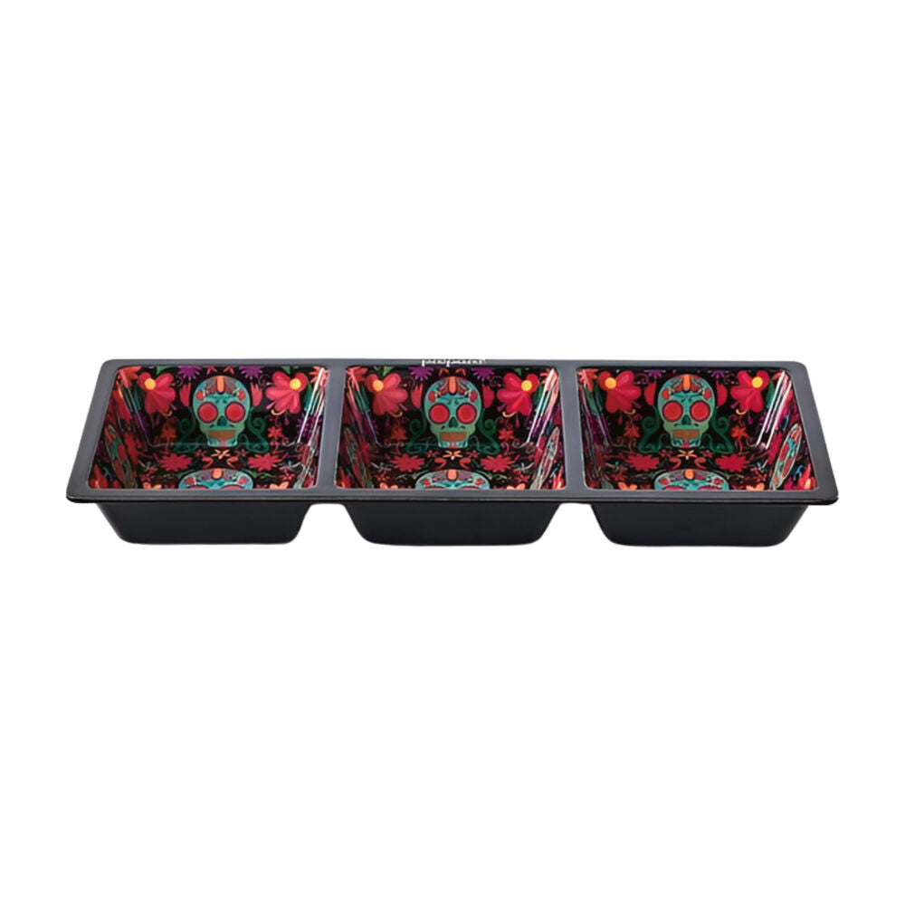 Prepara Melamine 3-Section Serving Saucer Tray Day of the Dead Ed 37x15cm Black