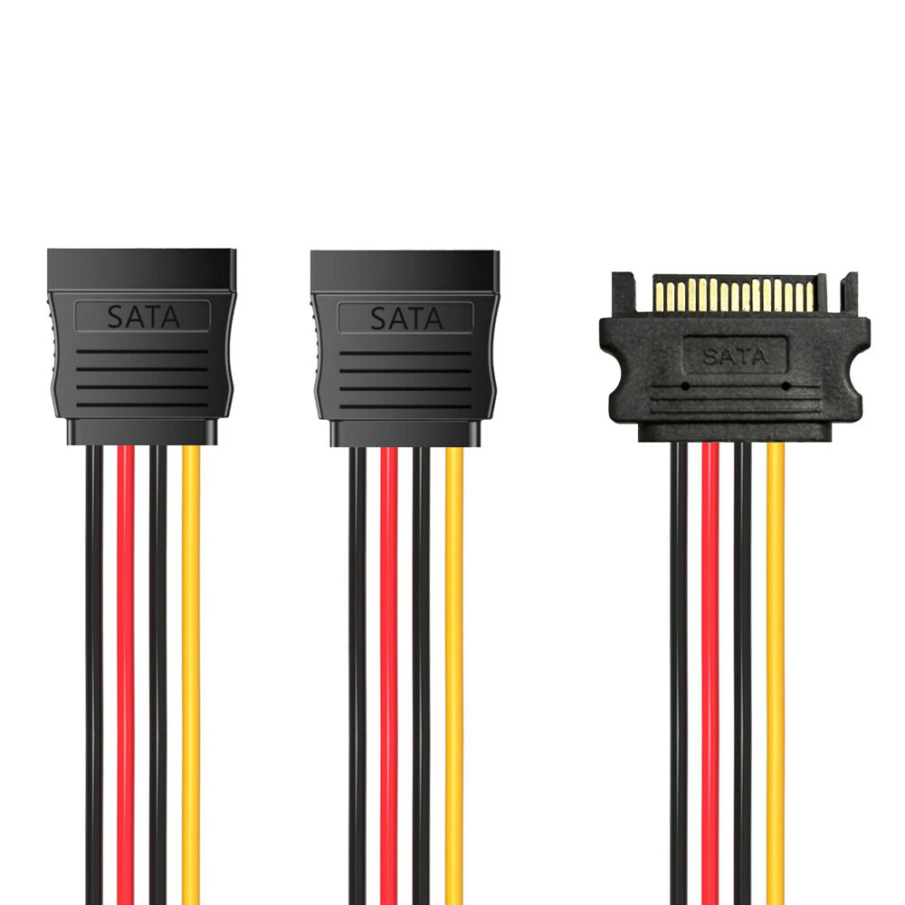 12PK Cruxtec SATA Power Splitter Cable 15pin Male to 2x Female 20cm Black