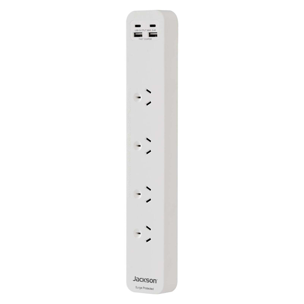 Jackson 32cm Power Board 4-Outlet w/ Surge Protection - White
