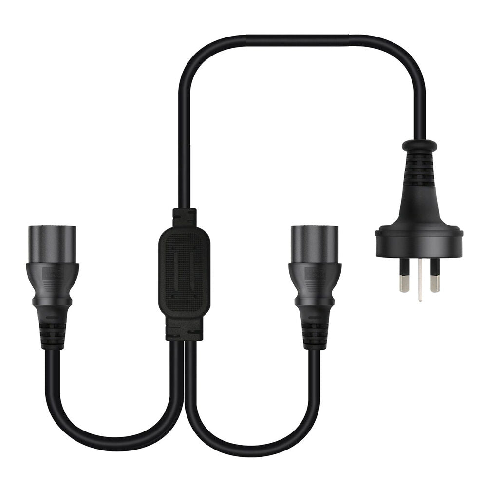 2PK Cruxtec PT2P-100-18BK 3-Pin AU Male/2x Female IEC-C13 Y-Splitter Cable 1.8m