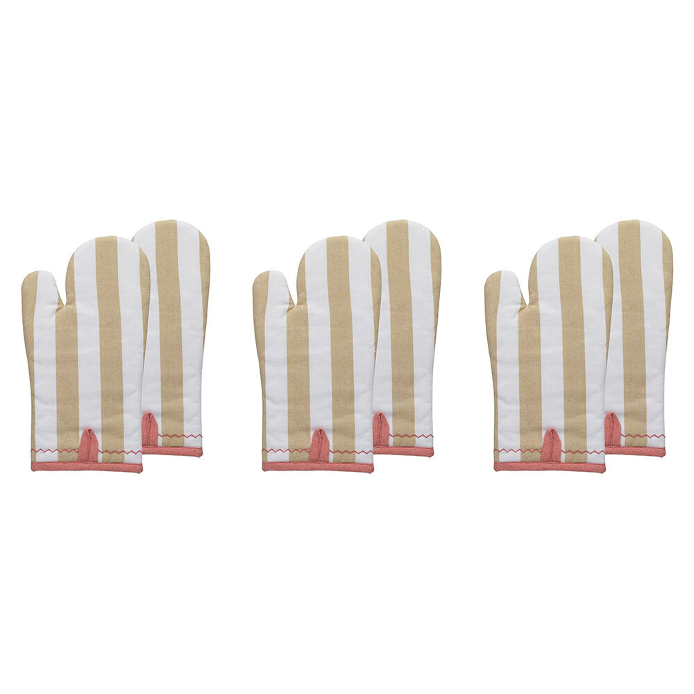 3x 2pc Porto Night Before Polycotton Oven Mitts Set 32x15.5cm Almond