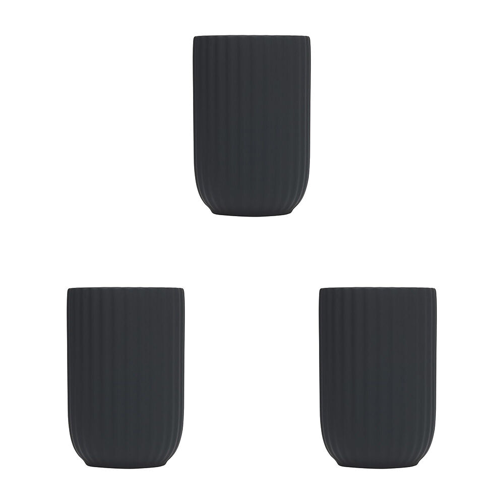 3PK Porto Soho Ceramic Tumbler Cup Bath Organiser 12x8cm - Black