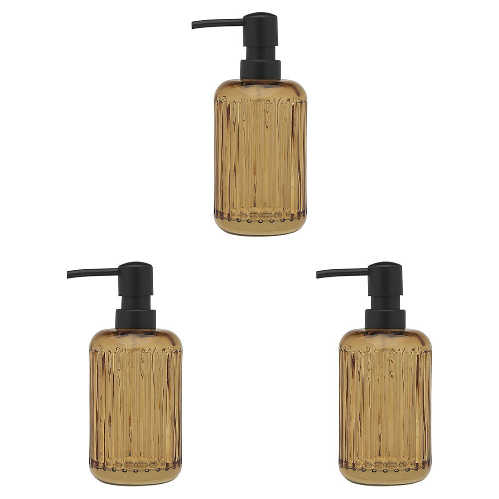 3PK Porto Ellis Glass Hand Soap Dispenser Container 18cm - Amber
