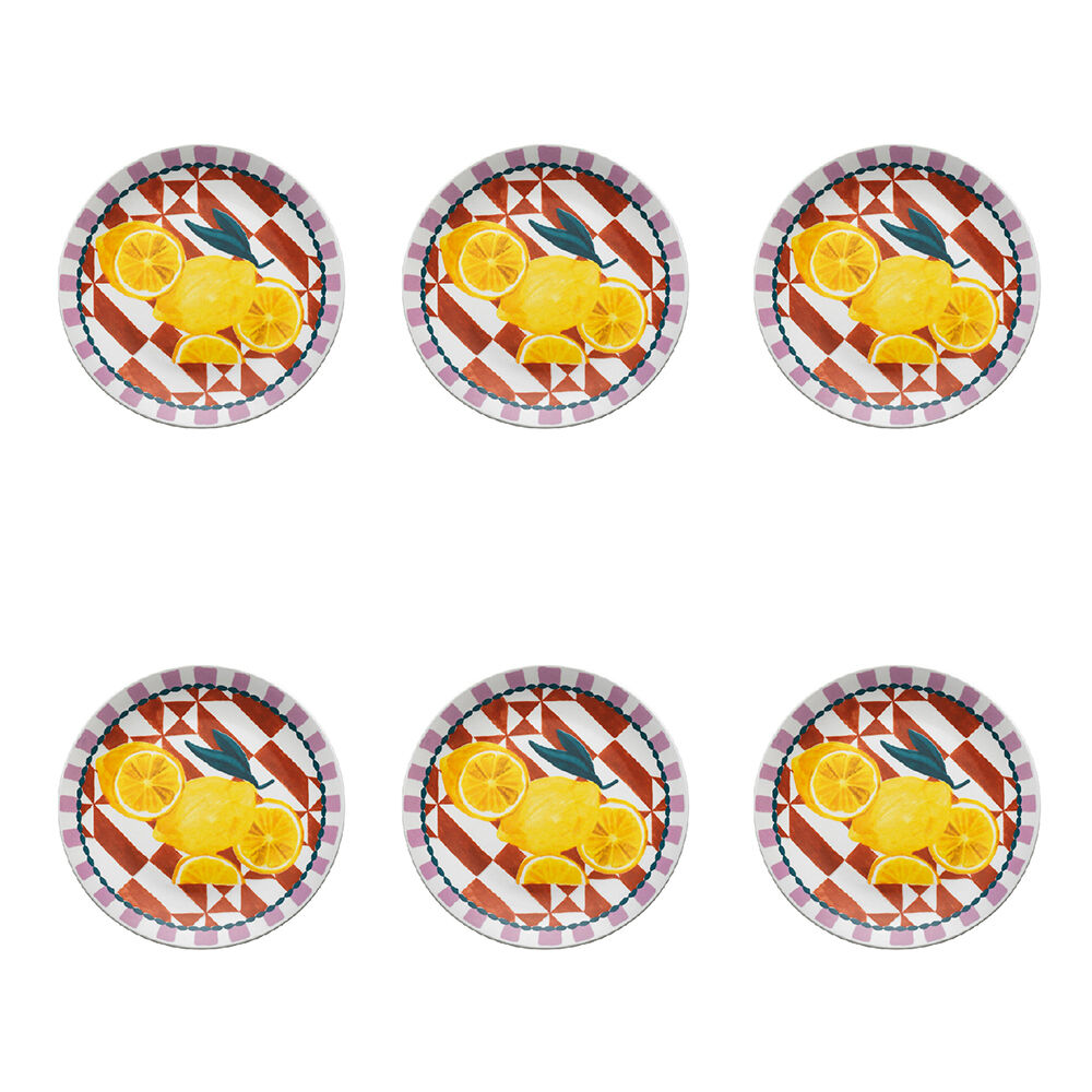 6PK Porto Valentina Porcelain Round Side Plate Lemon 20cm