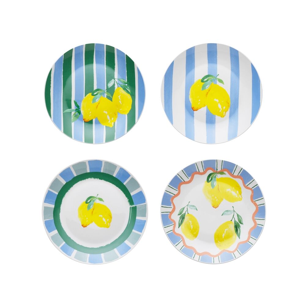 2x 4pc Porto Porcelain Limone Round Kitchen Side Plates 20cm Assorted Designs