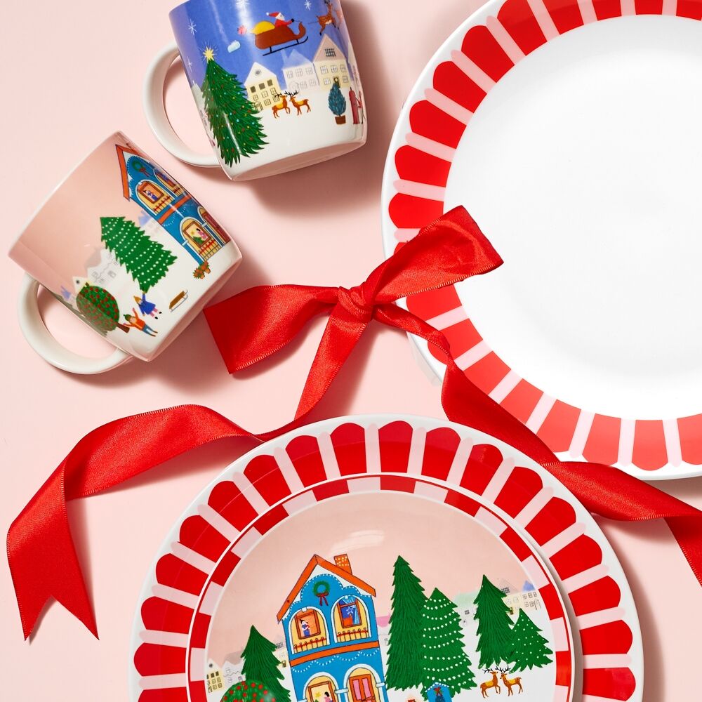 6PK Porto Porcelain Night Before Christmas Dinner Plate 20cm Red Truck