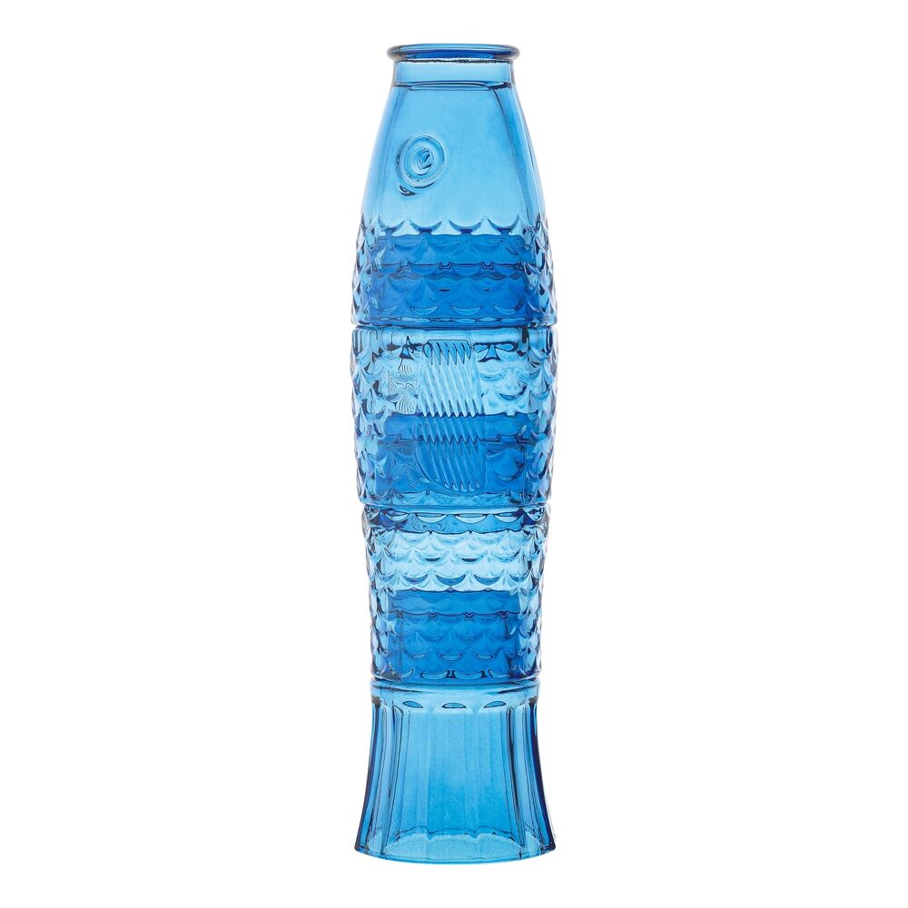 4pc Porto Mare Fish-Shaped Soda Lime Glass Tumblers Cups 210ml Blue
