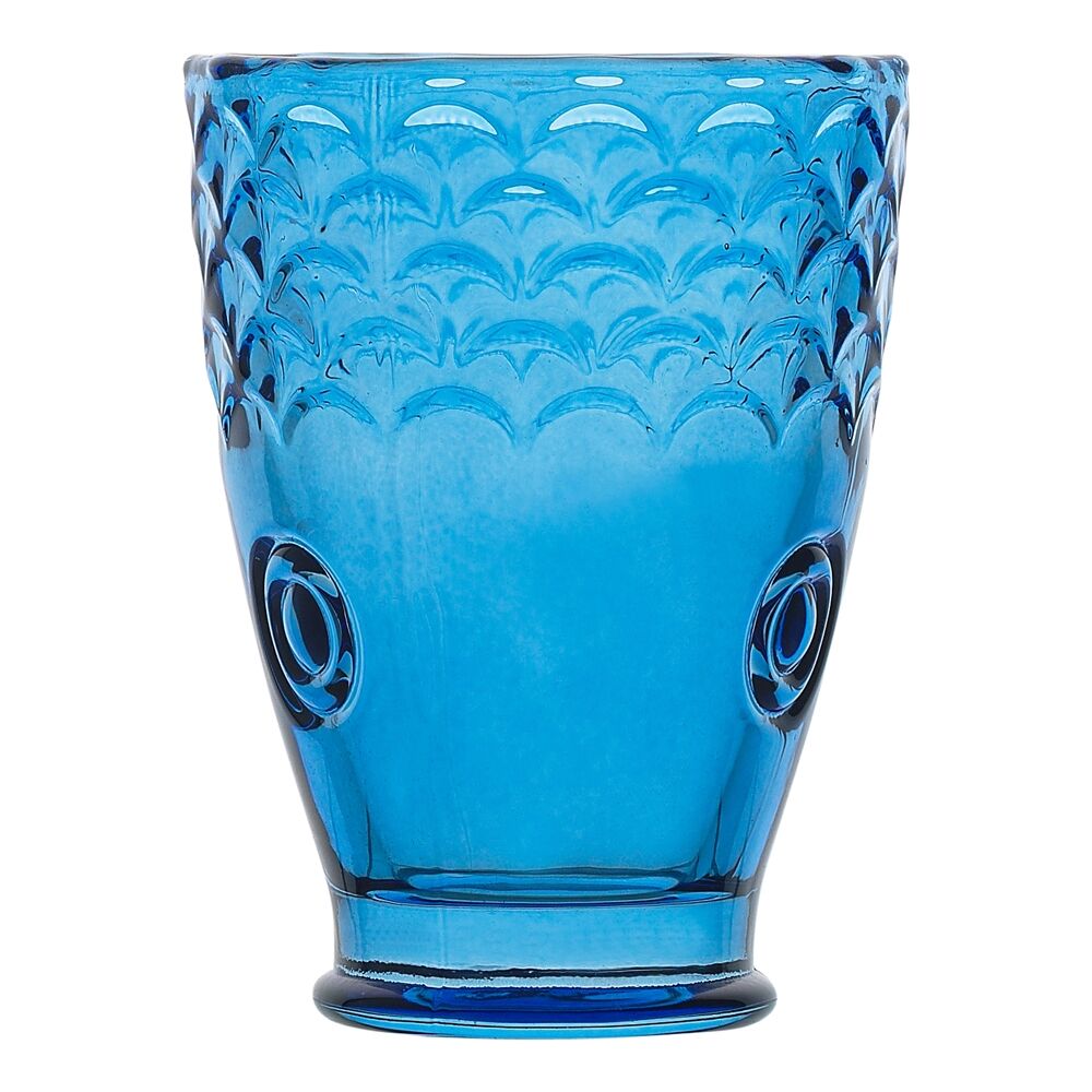 4pc Porto Mare Fish-Shaped Soda Lime Glass Tumblers Cups 210ml Blue