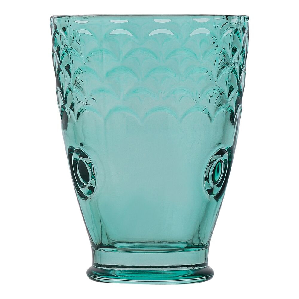 4pc Porto Mare Fish-Shaped Soda Lime Glass Tumblers Cups 210ml Green