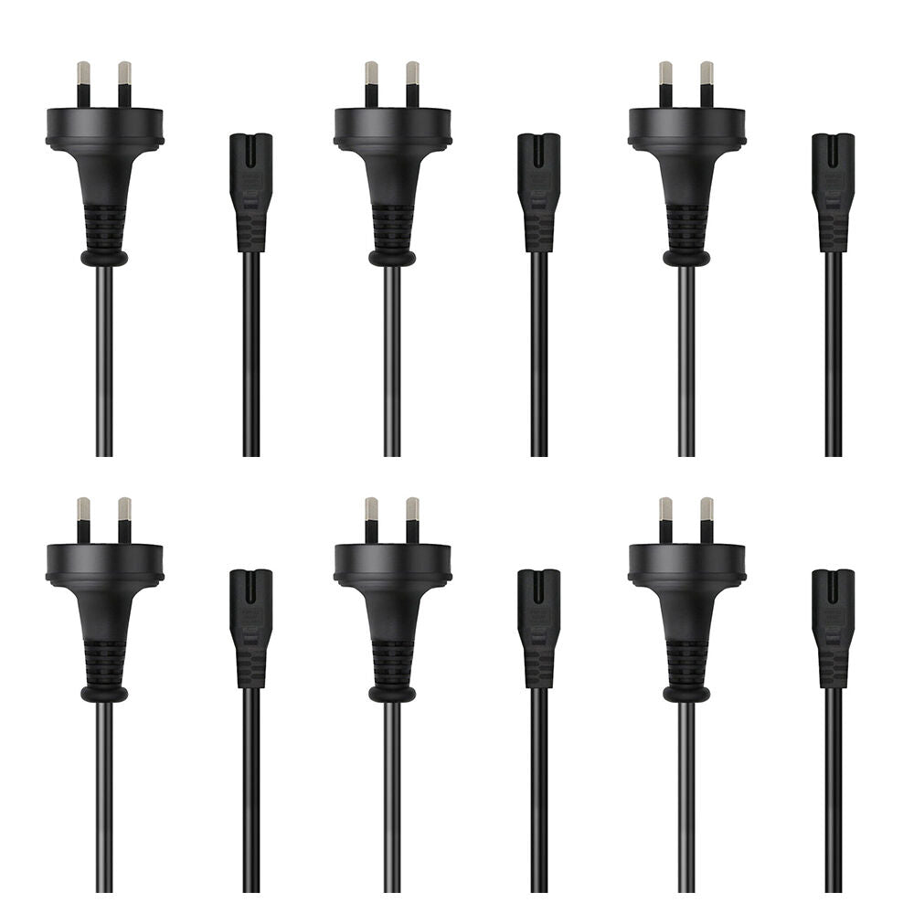 6PK Cruxtec PT8-75-2MBK 2-Pin AU Male to Female IEC-C7 Power Cable 2m Black