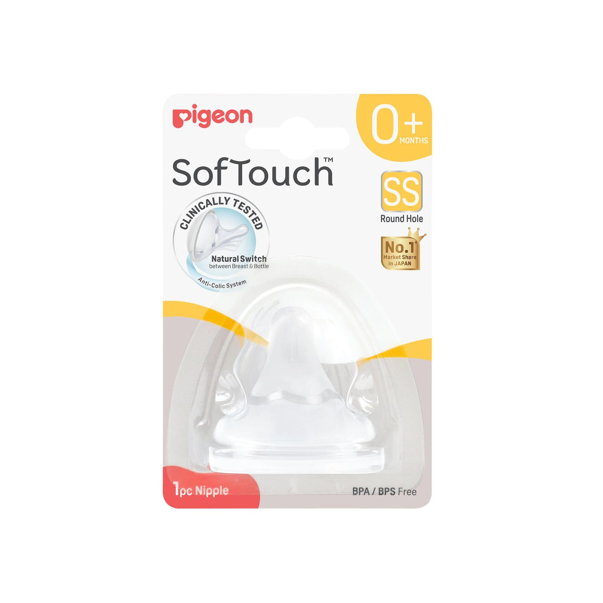 4PK Pigeon Softouch BPP Baby Bottle Teat SS Anti-Colic Peristaltic Plus 0m+