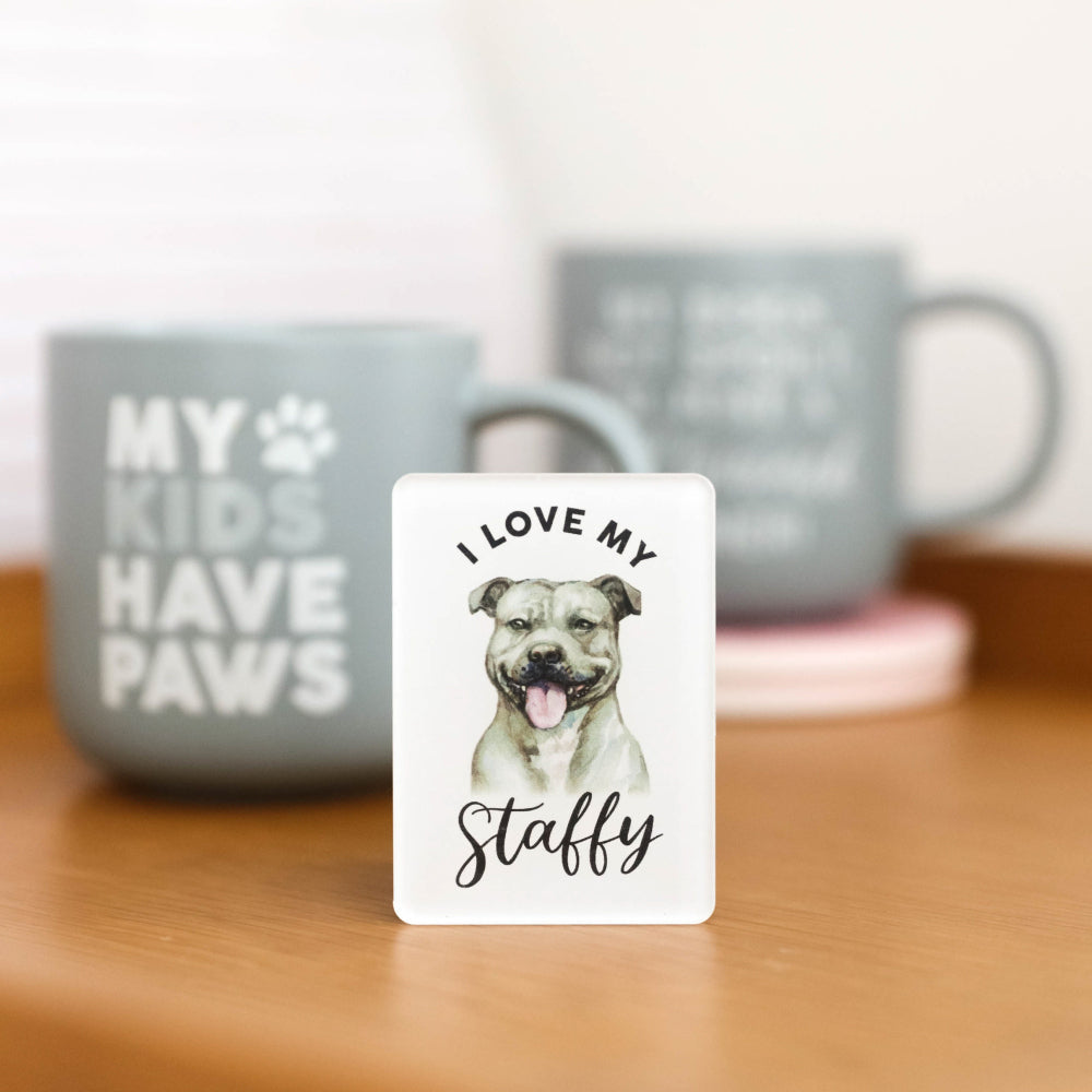 6PK Splosh Pet Lovers Staffy 7cm Acrylic Magnet Fridge Decor - White
