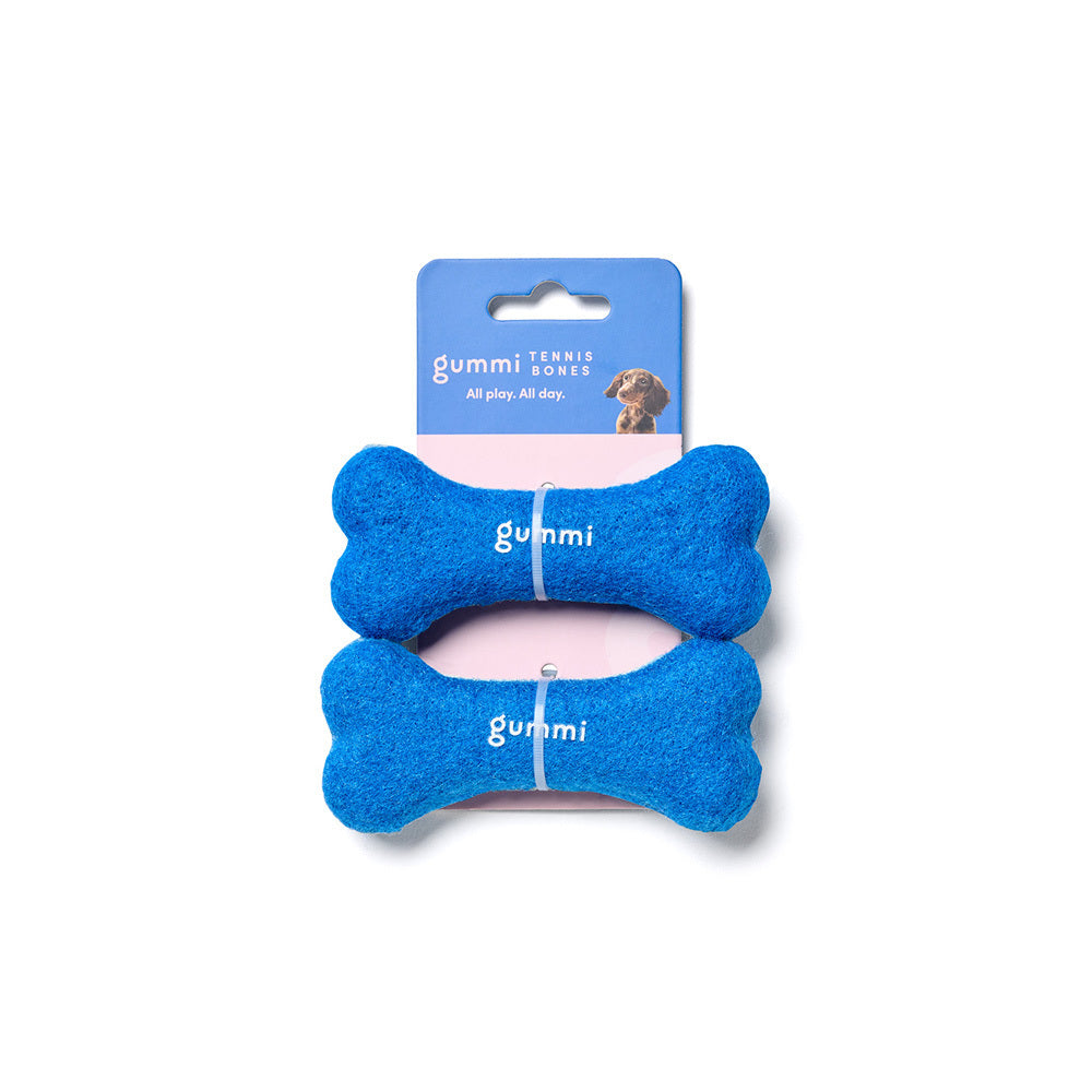 2x 2PK Gummi Dog Tennis Bones Soft Plush Toy Small - Blue