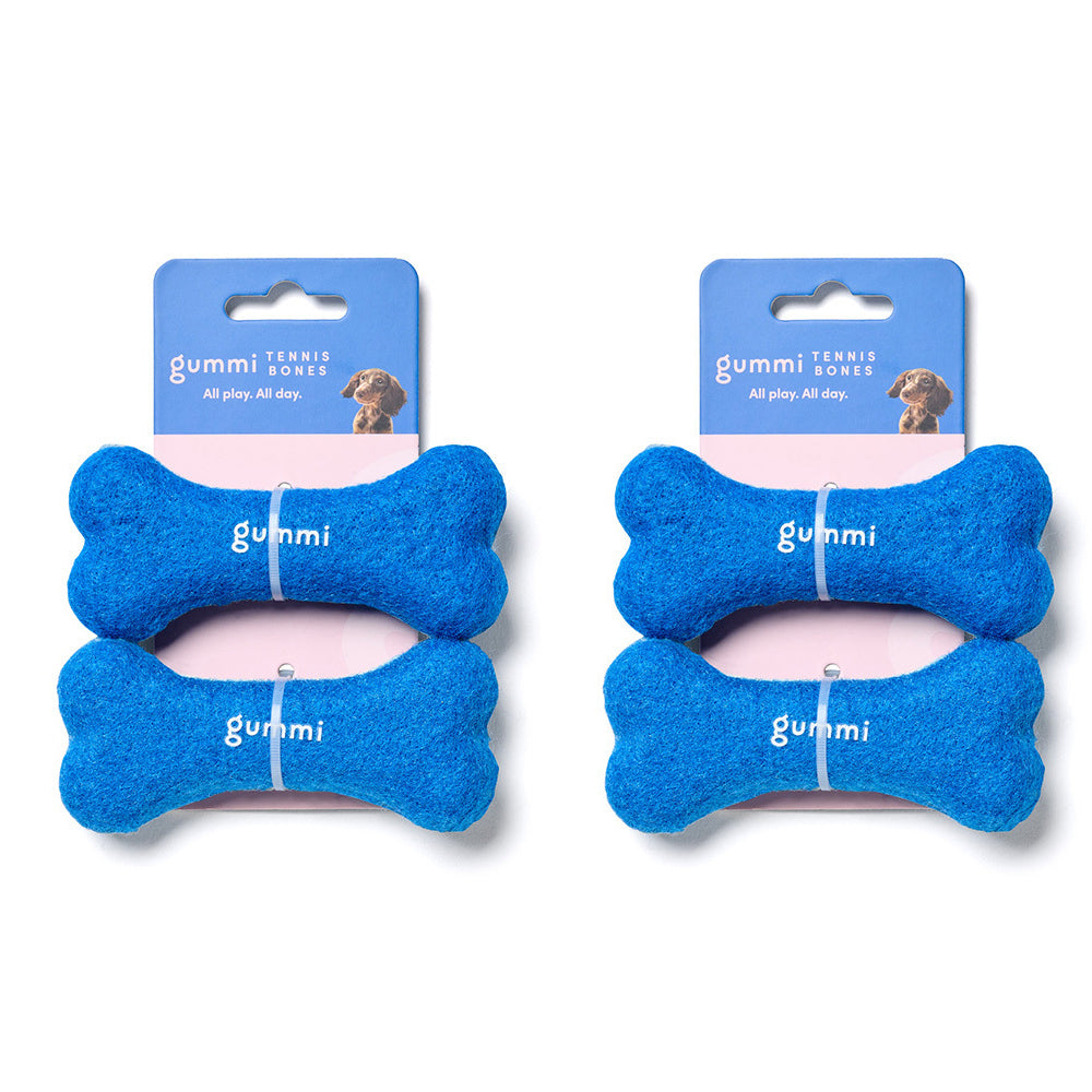 2x 2PK Gummi Dog Tennis Bones Soft Plush Toy Small - Blue