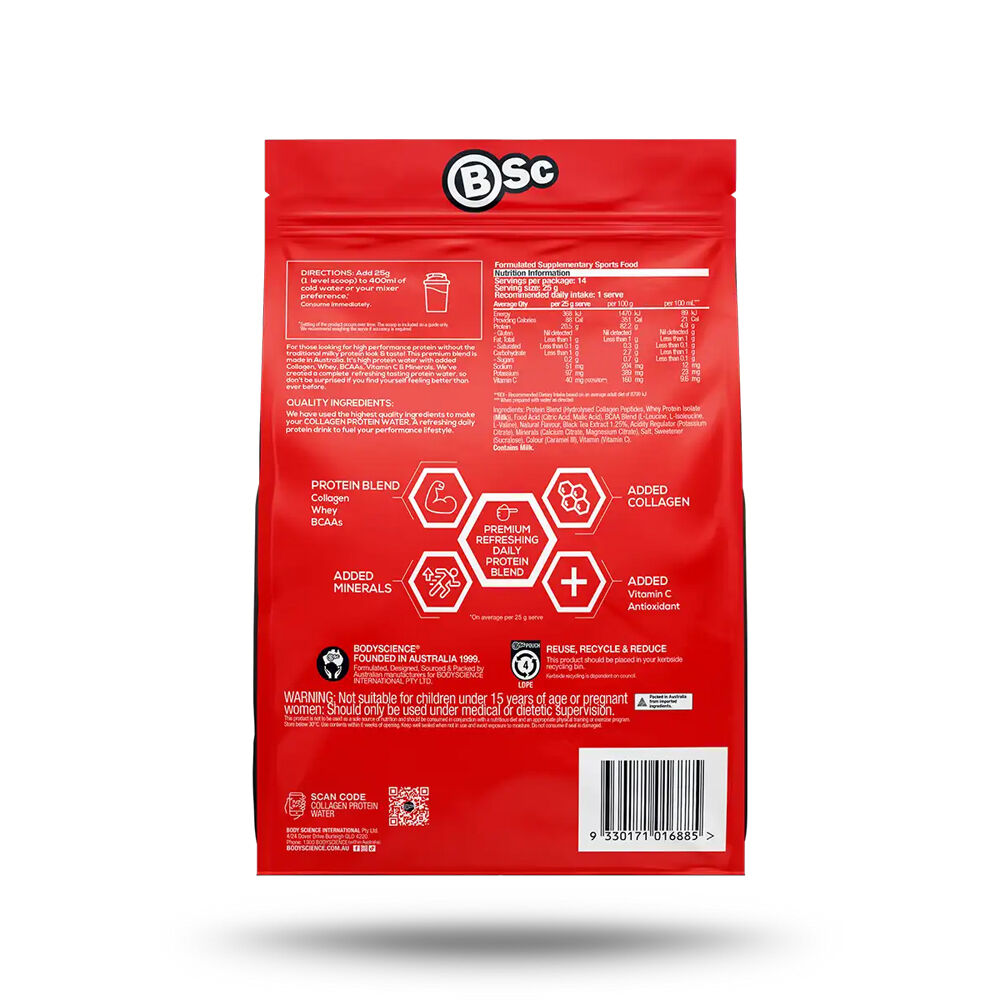 BSc Collagen Protein Water Drink Mix Post Workout 350g Strawberry Lime