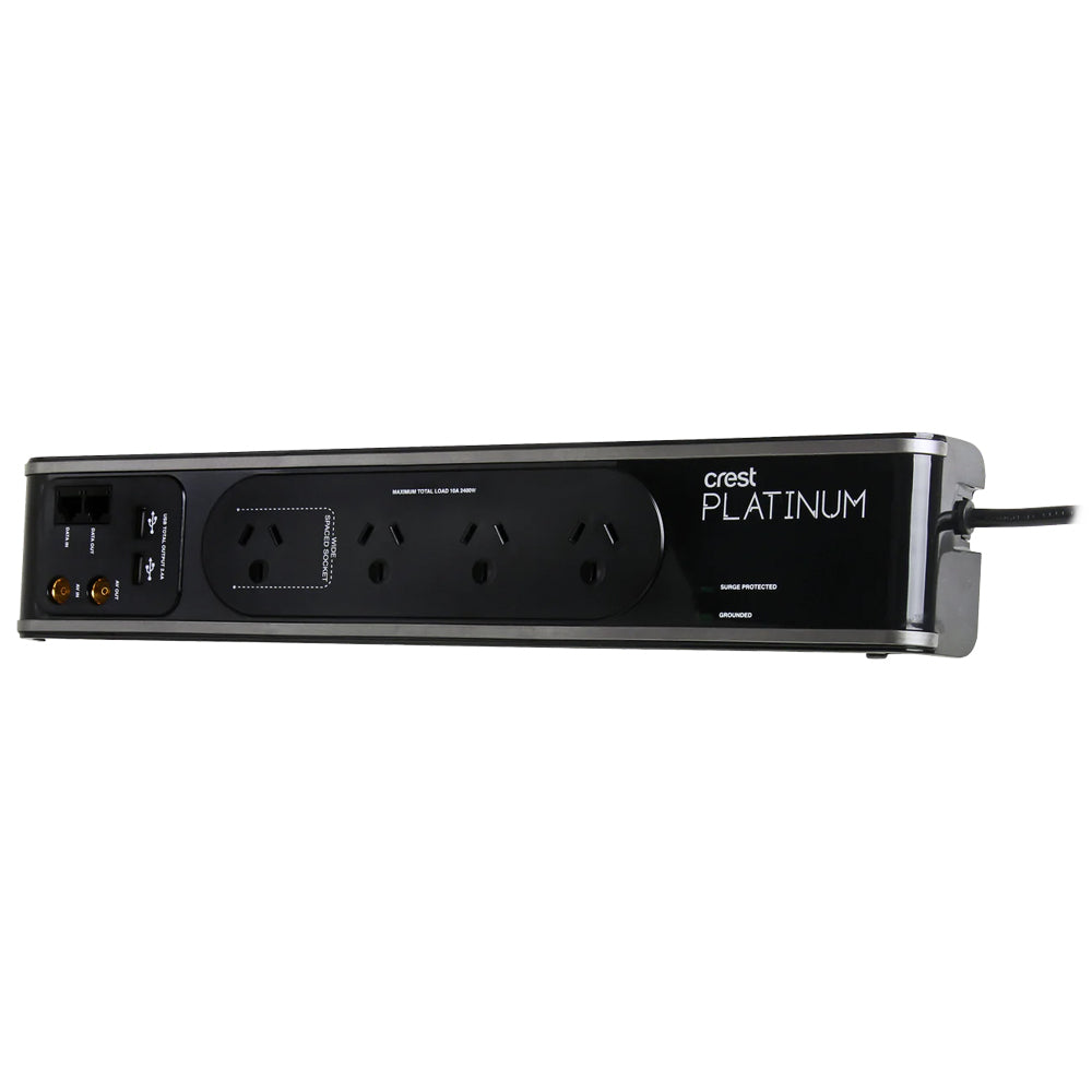 Crest Platinum 4-Socket/2-USB Surge Coax & Data Power Board - Black