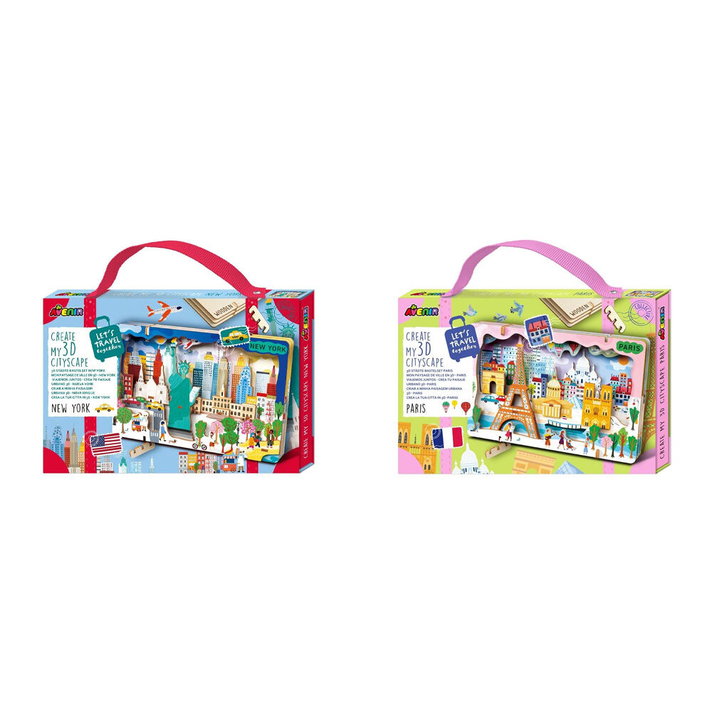 2pc Avenir Create My 3D Cityscape Wooden Puzzles Paris and New York Set 6y+
