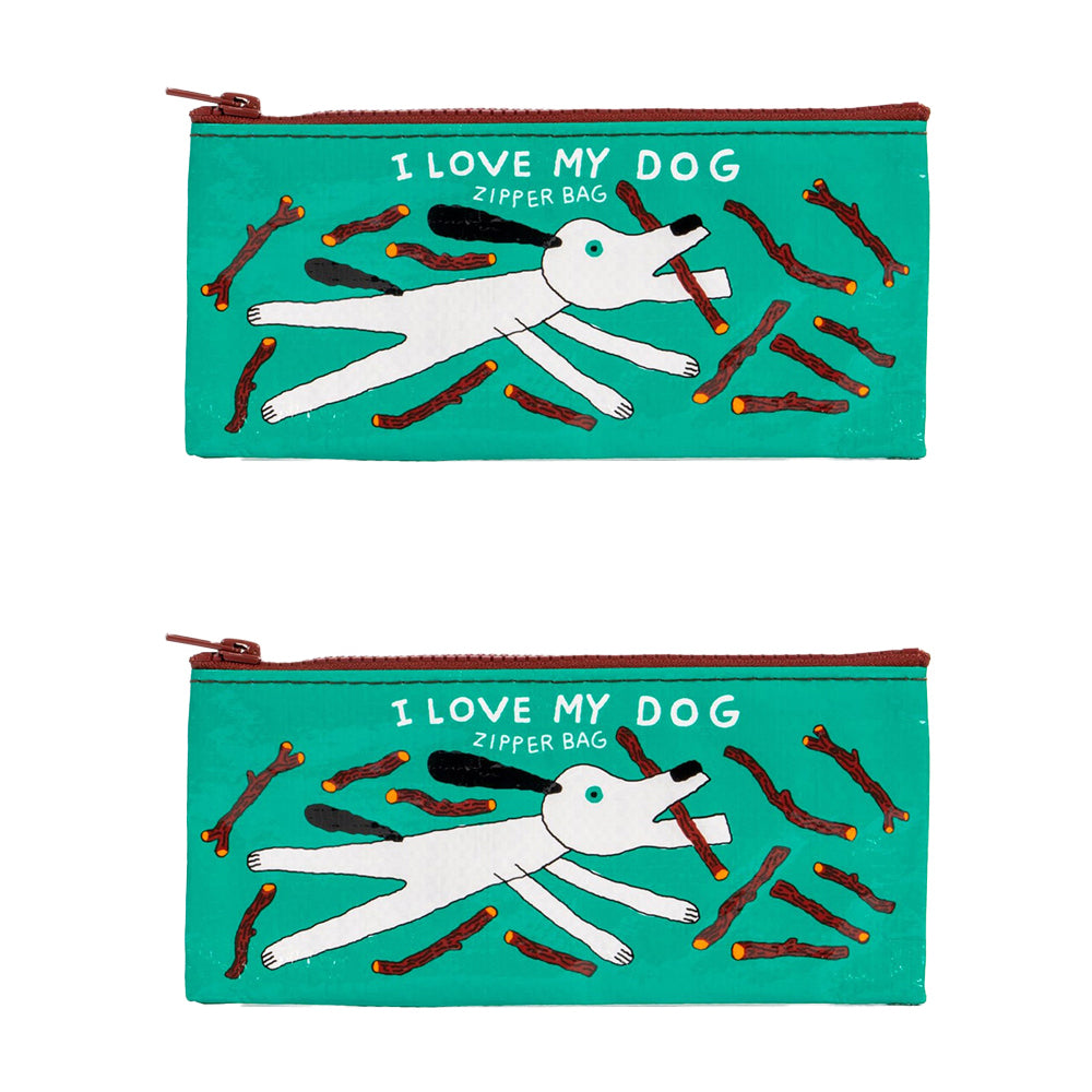2x Blue Q I Love My Dog 22x11cm Pencil Case Storage Organiser
