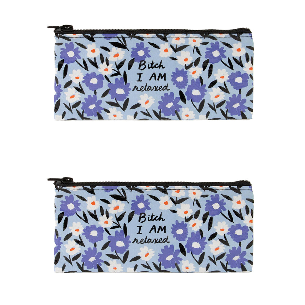 2x Blue Q B*tch I Am Relaxed 22x11cm Pencil Case Storage Organiser