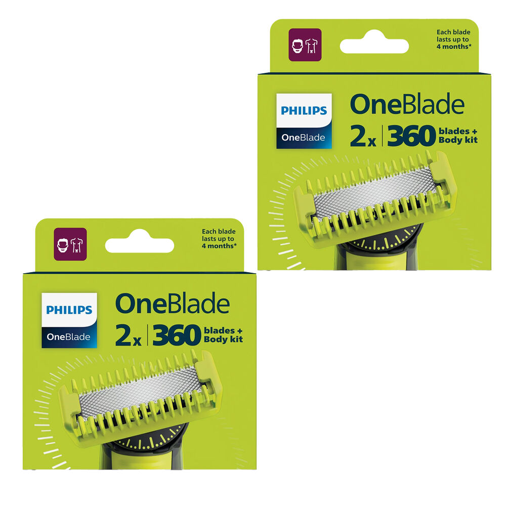 2x 2pk Philips OneBlade Body Shaving Kit w/360 Blades For Body/Face Black