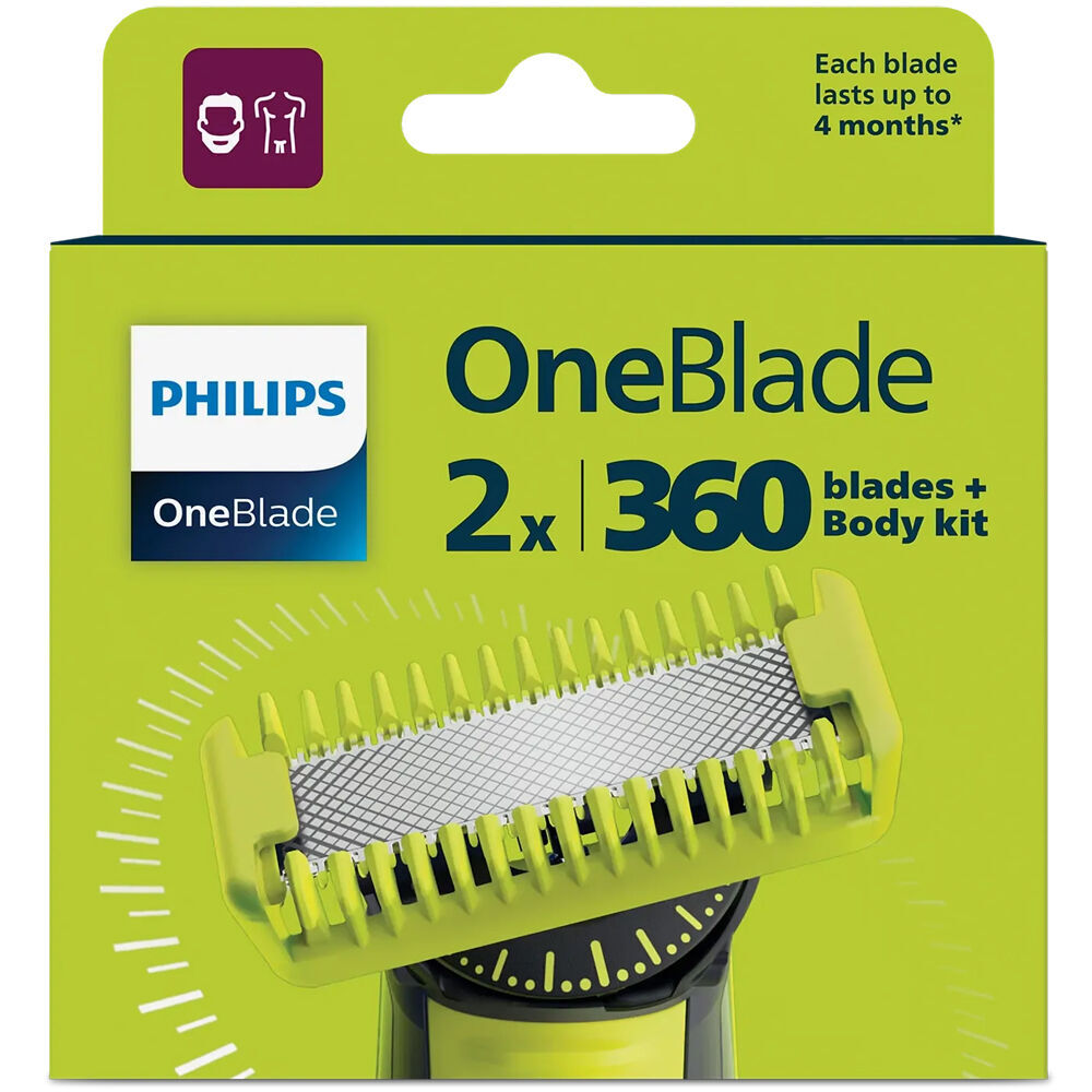 2x 2pk Philips OneBlade Body Shaving Kit w/360 Blades For Body/Face Black