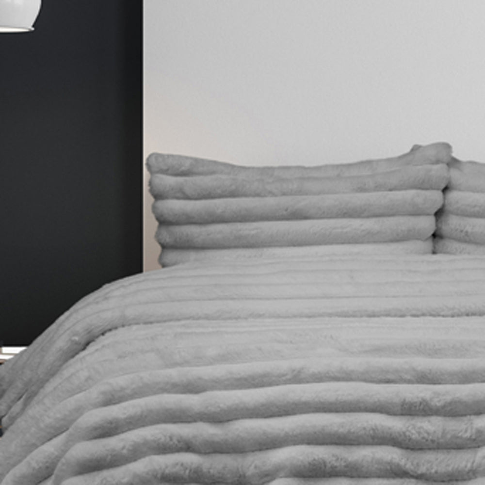 Ardor Boudoir Queen Size Jax Chunky Faux Fur Quilt Cover Bedding Set Smoke