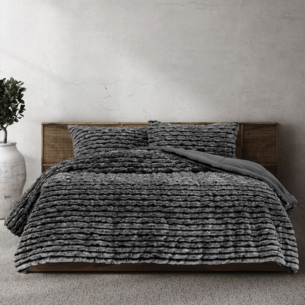 Ardor Boudoir Cole Quilt Cover w/ 2x Pillowcase Set - Ash