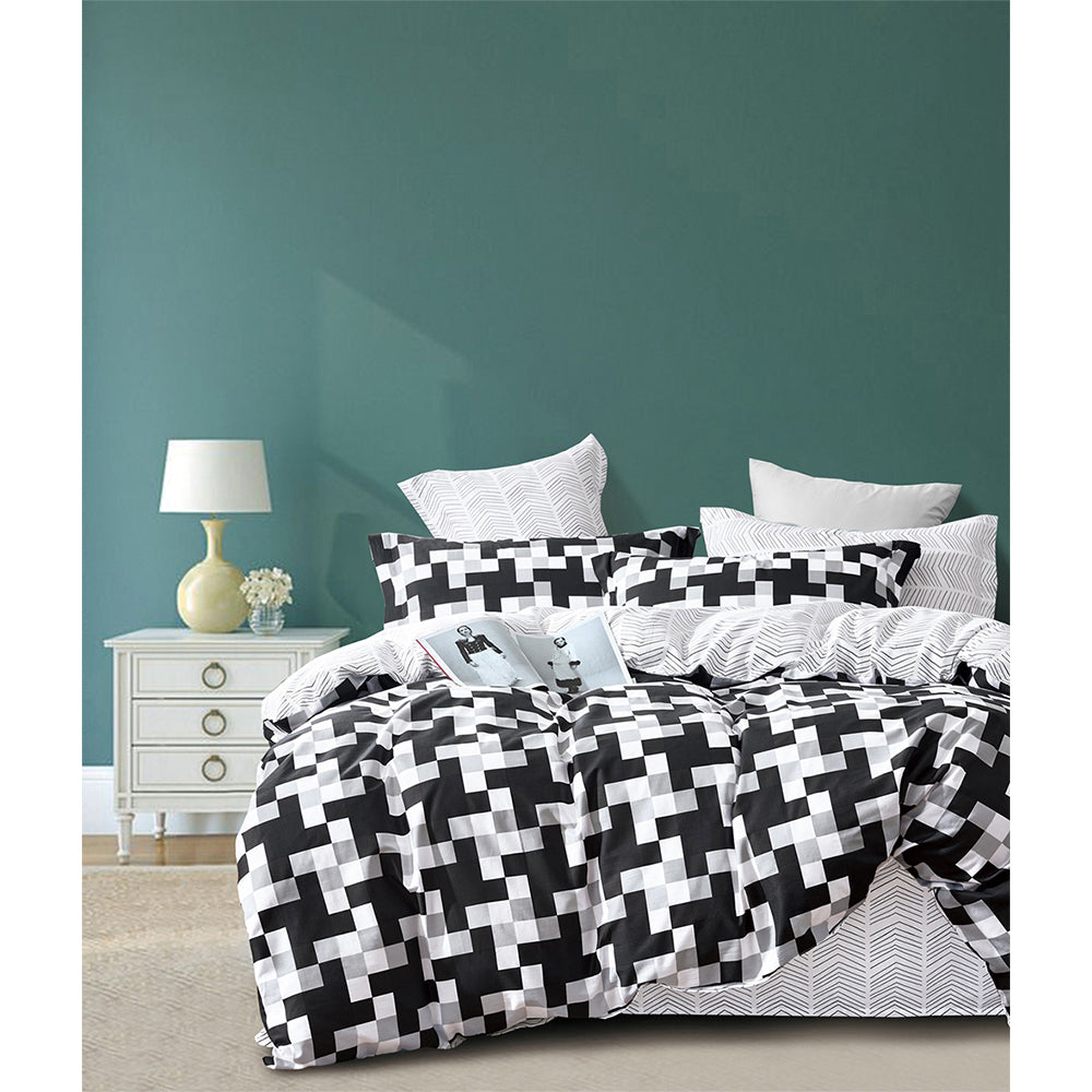 Ardor Single Size Emerson Cotton Quilt Cover Bedding Set Black
