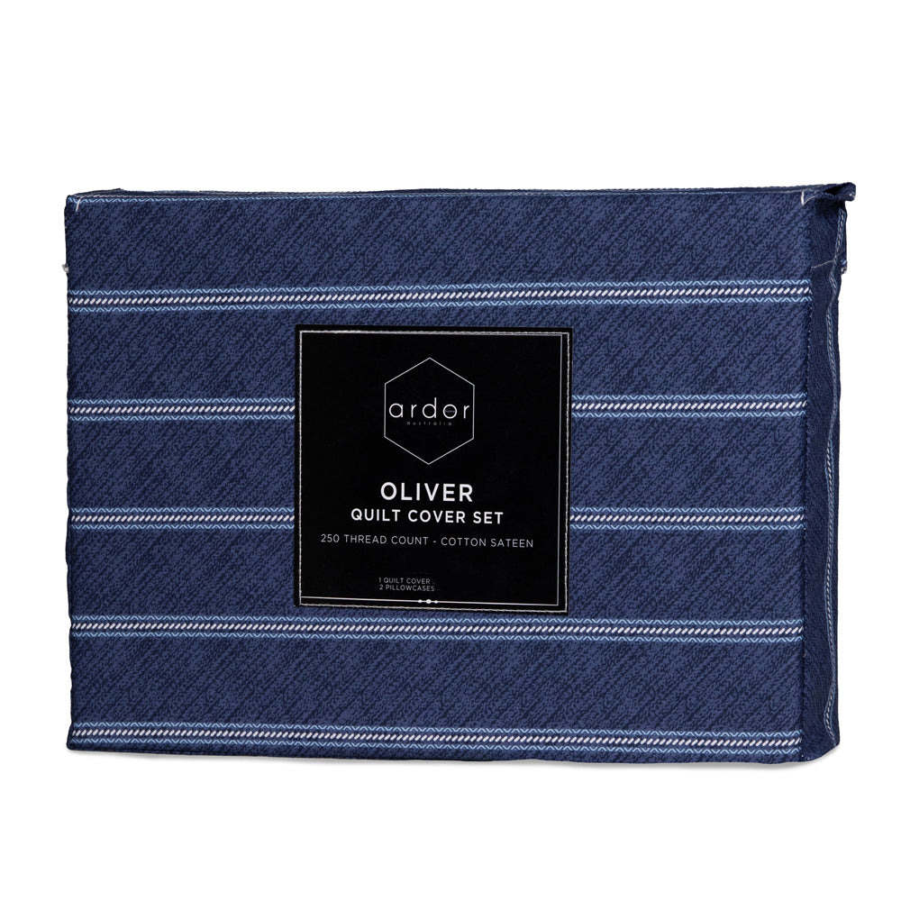 Ardor Queen Size Oliver Cotton Quilt Cover Bedding Set Midnight
