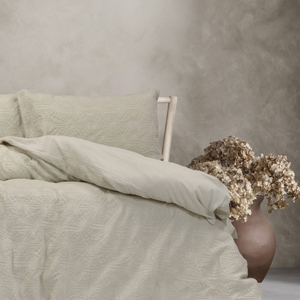 Algodon Cabo Washed Cotton Jacquard Quilt Cover Set Queen Bed - Coconut Milk