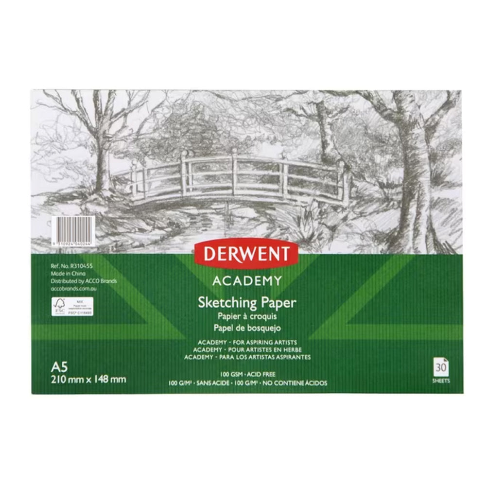 Derwent Academy Art Craft Sketch Paper Pad A5 Landscape 30 Sheet 5PK