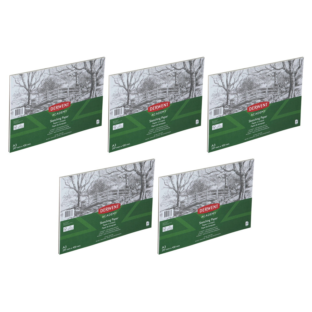 Derwent Academy Art Craft Sketch Paper Pad A3 Portrait 30 Sheet 5PK