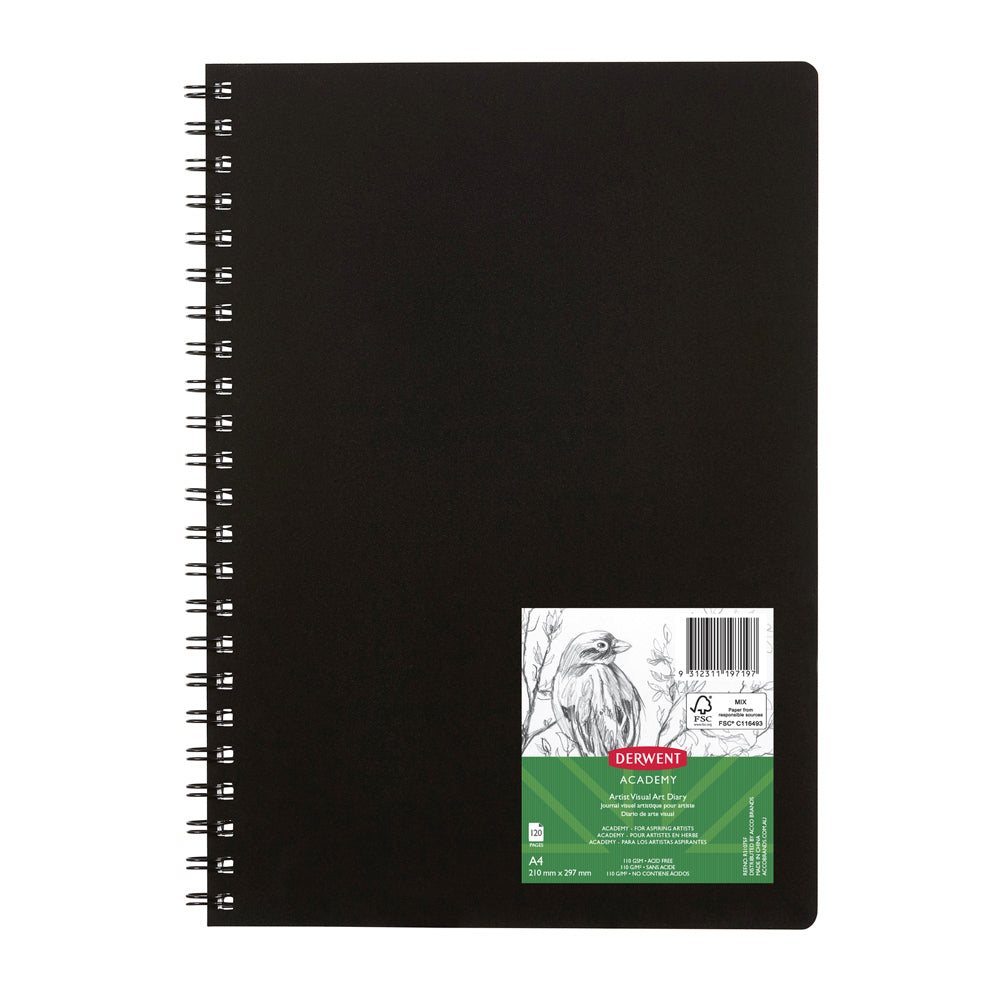 Derwent Academy Art Craft Cover Visual Diary A4 Portrait 120pg Black 2PK