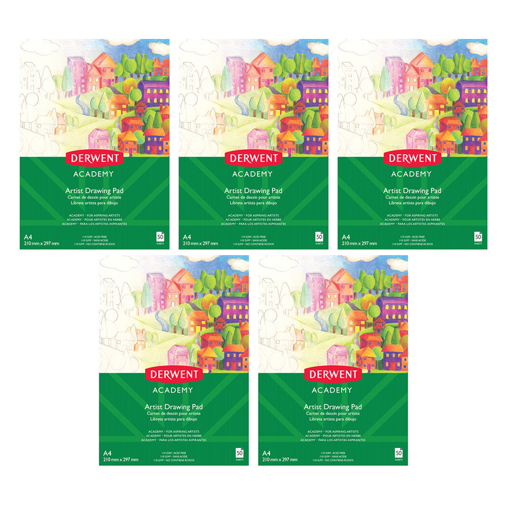Derwent Academy Art Craft Drawing Paper Pad A4 Portrait 50 Sheet 5PK