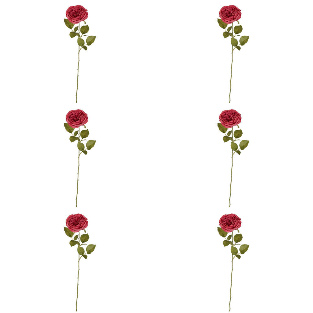 6PK Belle Rose Single Stem Artificial Floral Stems 68cm - Pink
