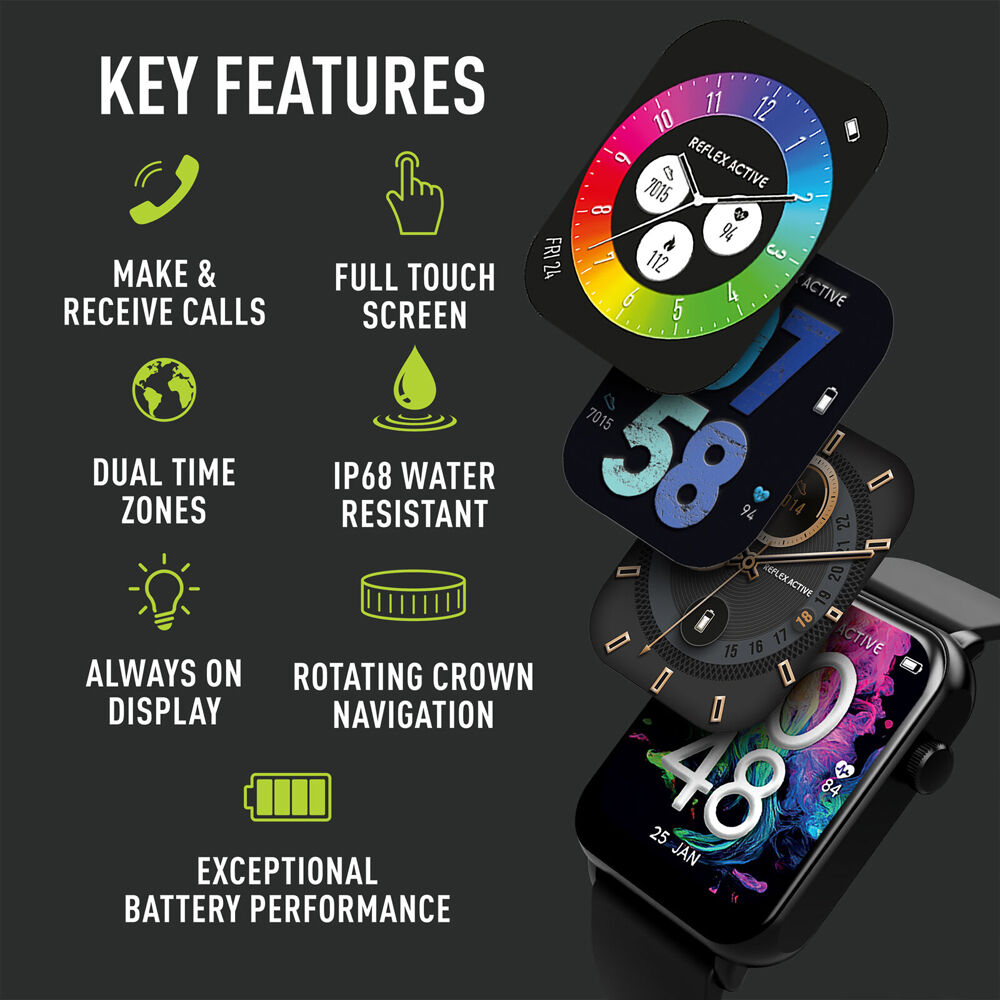Reflex Active Series 30 Amoled Smart Watch with Black Case & Black Straps