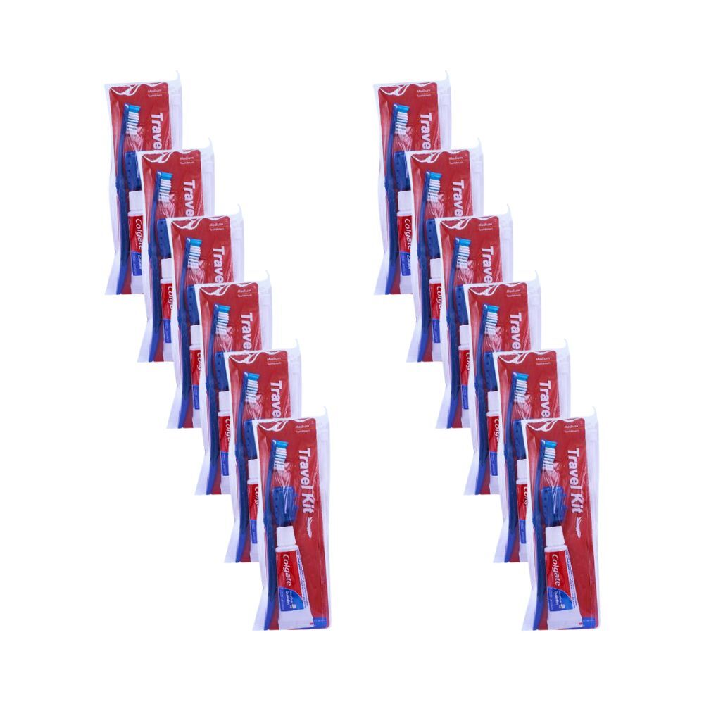 12x 3pc Colgate Toothpaste Toothbrush w/ Cap Travel Kit Pouch Dental Oral Care