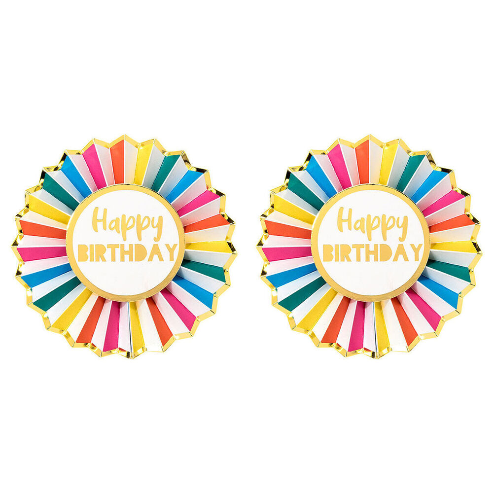 2PK Talking Tables Happy Birthday Badge Rainbow Paper w/ Gold Foil Detail Decor