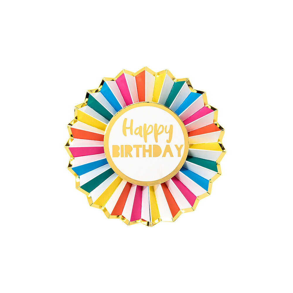 2PK Talking Tables Happy Birthday Badge Rainbow Paper w/ Gold Foil Detail Decor