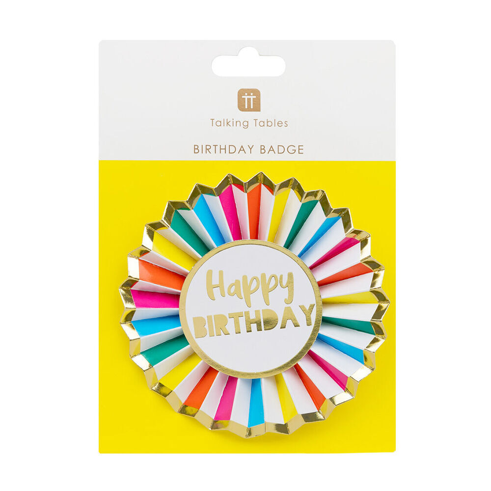 2PK Talking Tables Happy Birthday Badge Rainbow Paper w/ Gold Foil Detail Decor