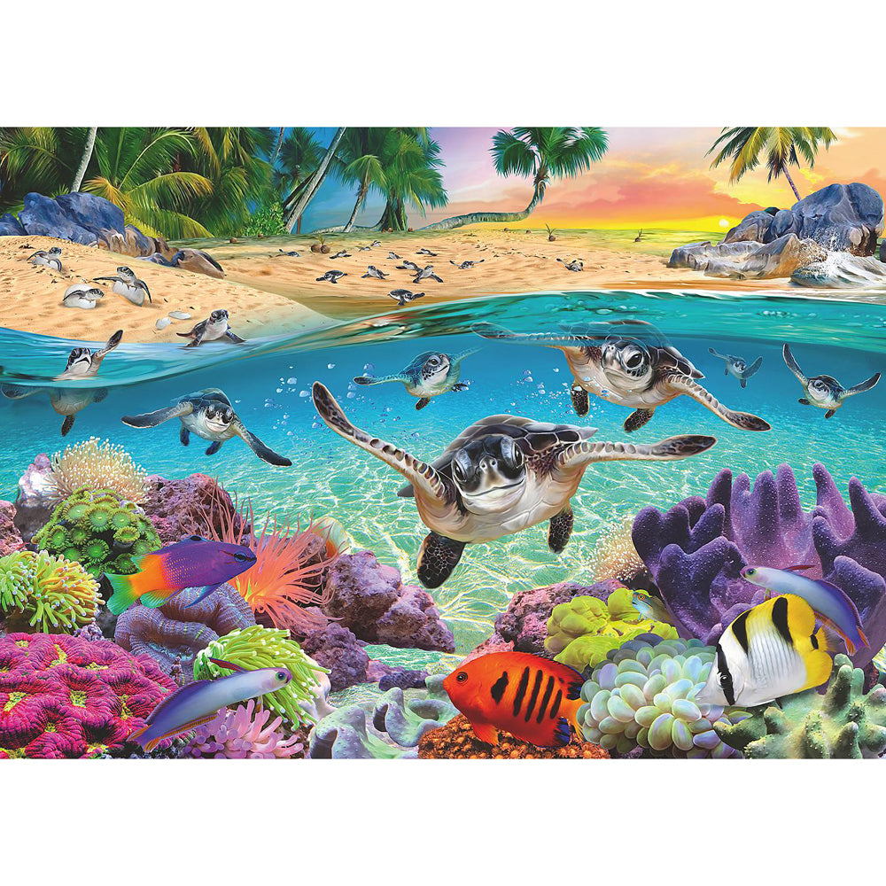 500pc Ravensburger Race Of The Baby Sea Turtles Family Jigsaw Puzzle 70x50cm