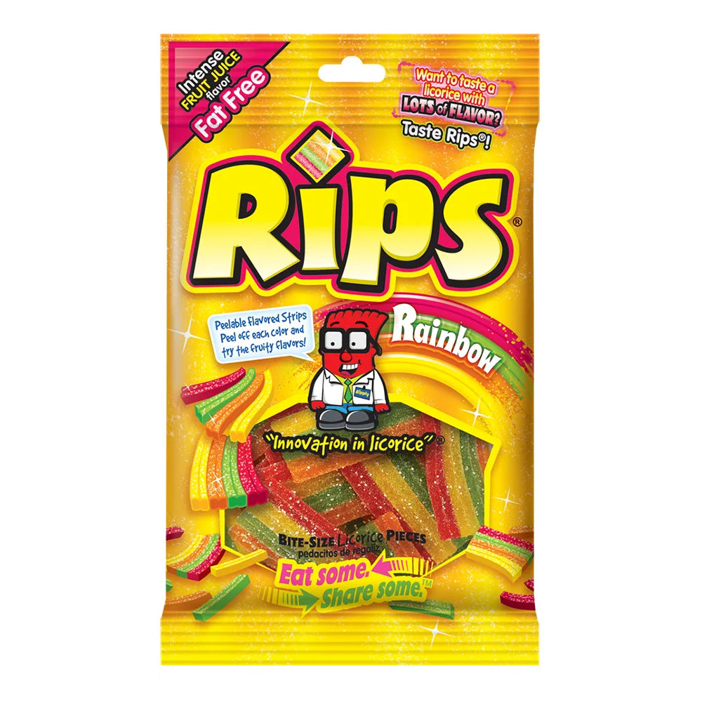 6PK Rips Chewy Candy Bite Size Rainbow Licorice Pieces Bag 99g