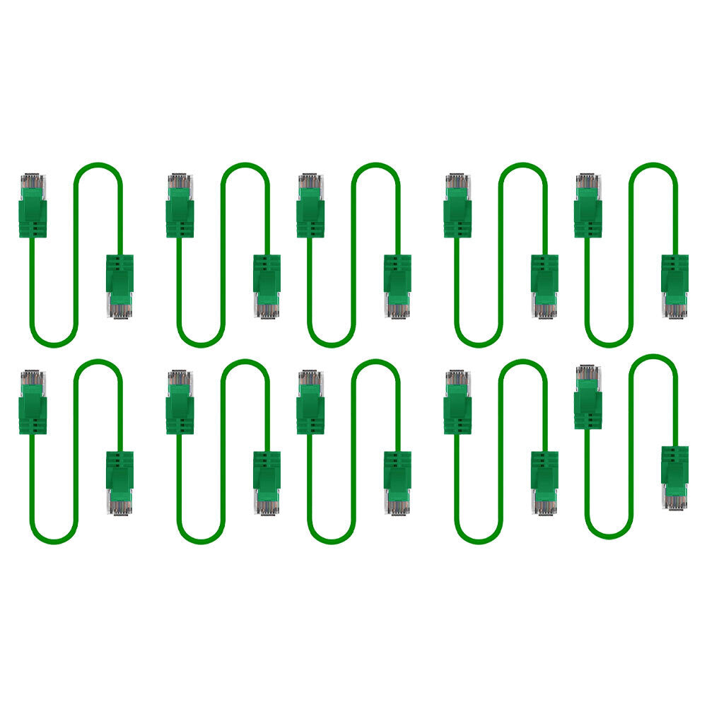 10PK Cruxtec Ultra-Thin CAT6A U/UTP Ethernet Cable 0.3m - Green