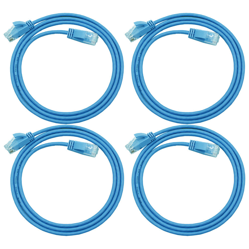 4PK Cruxtec RF6A-005-BL Ultra-Thin CAT6A U/UTP Ethernet Cable Blue 0.5m